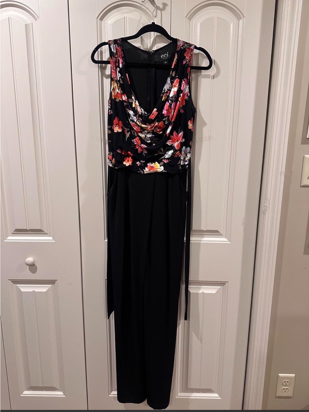 ECI Jumpsuit with Floral Draped Neck